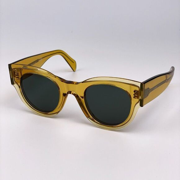 NEW Celine CL40008I 39N Unisex Shiny Yellow Green Rounded Cat Eye Sunglasses